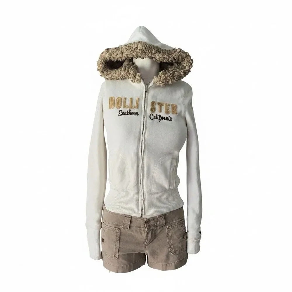 Hollister Vintage Faux Fur Lined Heavyweight Y2K Hoodie Zip Up Sz M. Teen‎ Size